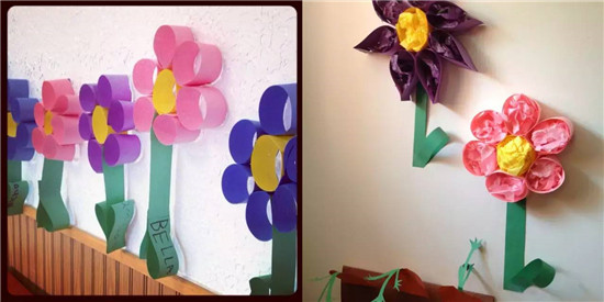  幼儿园简单易学手工制作  1,春天里的花花世界 只要把彩色卡纸弯成