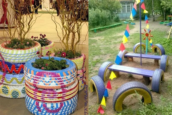幼儿园废旧轮胎的创意大变身 这波环创设计简直一百分